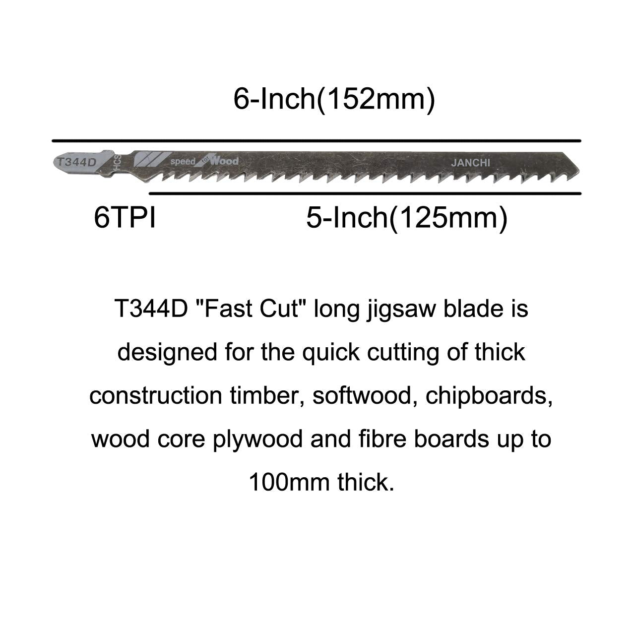 Janchi T-shank blades suitable for plywood and fiberboard tasks.
