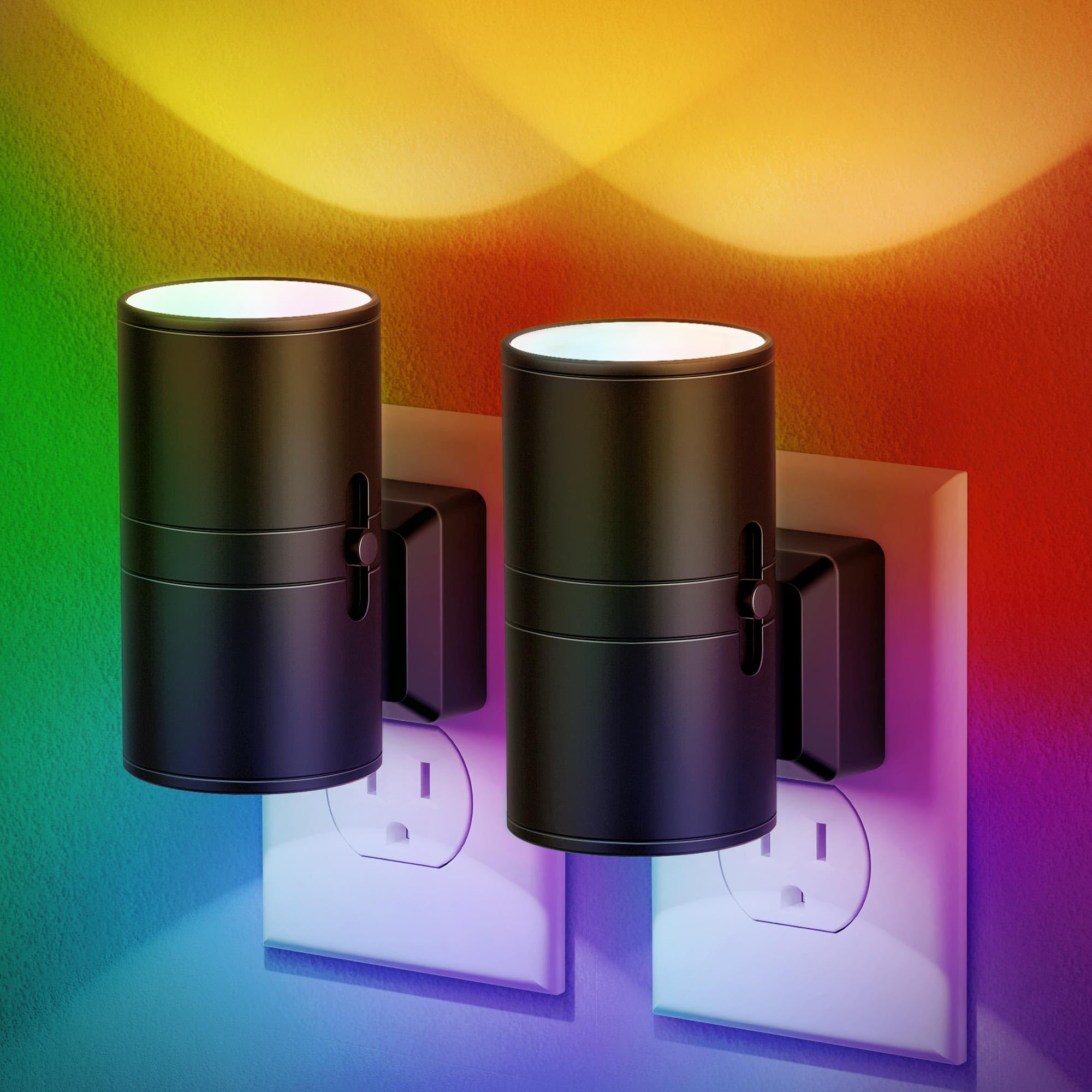 JandCase color night light plugged into outlet provides soft ambient illumination.