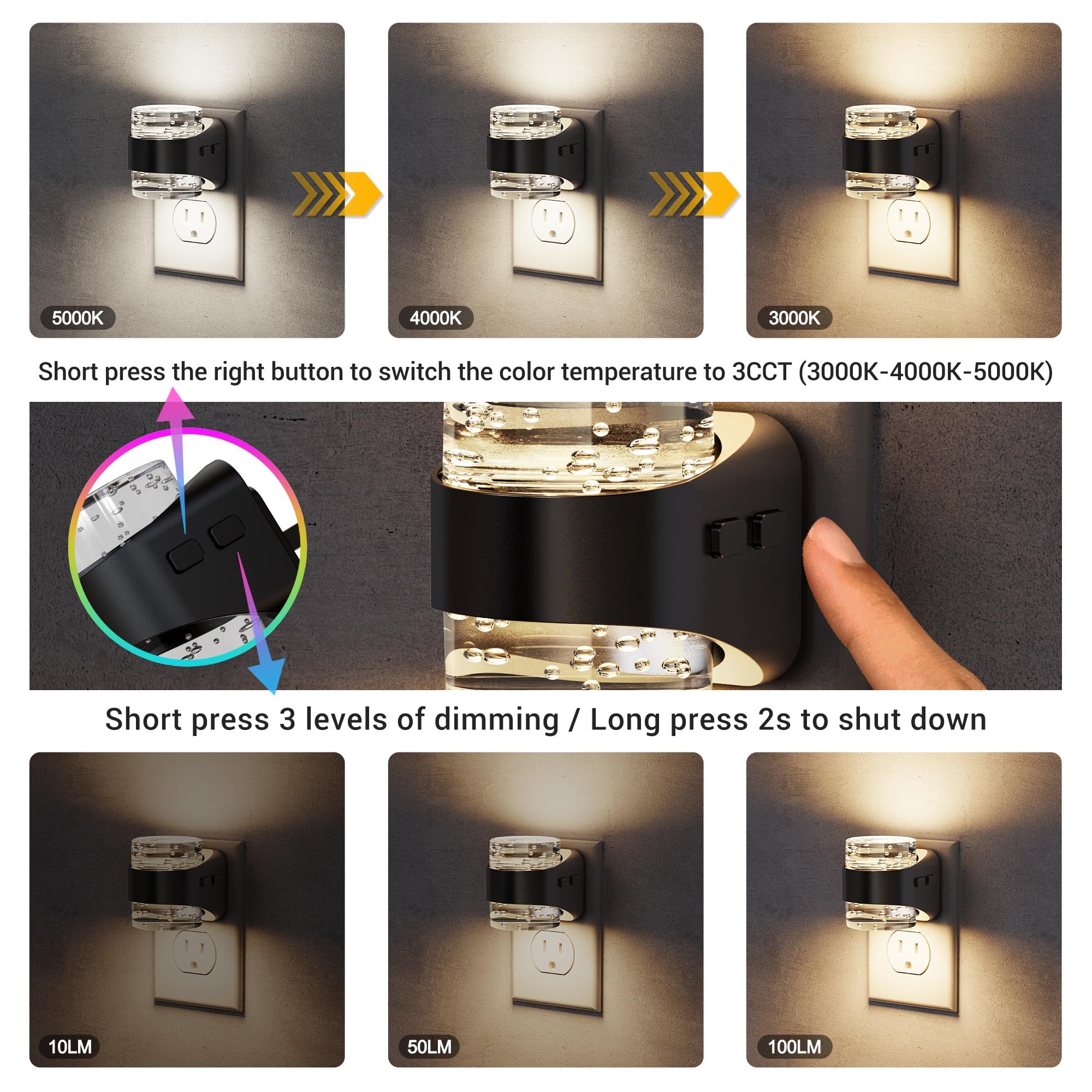JandCase bubble design night light highlights dual-direction glow for soft illumination.