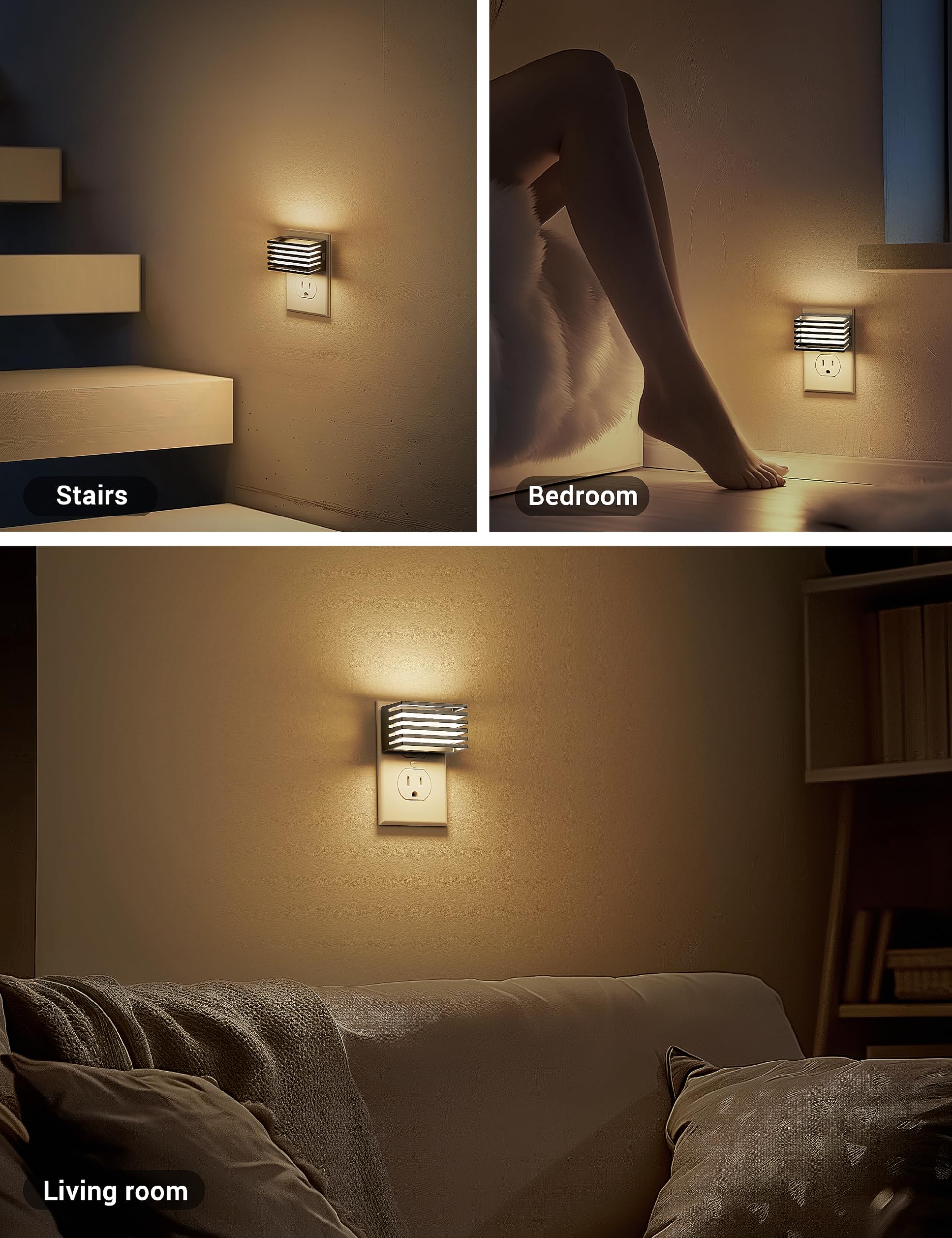 JandCase LED night light creates bedroom ambiance and safe nighttime navigation.