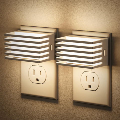 JandCase LED night light two-pack plugged into wall for a soft 3000K glow and nighttime safety