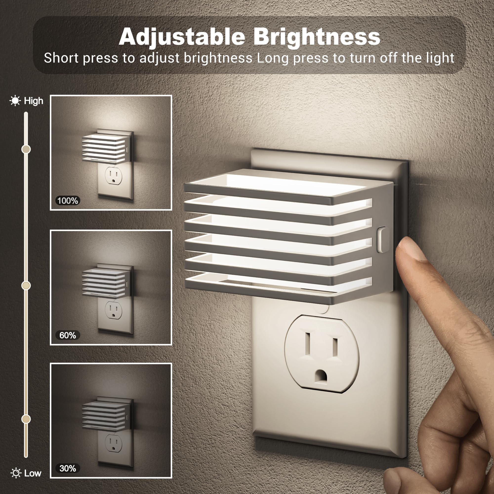 Front view of JandCase Night Light plugged into wall for gentle, ready lighting