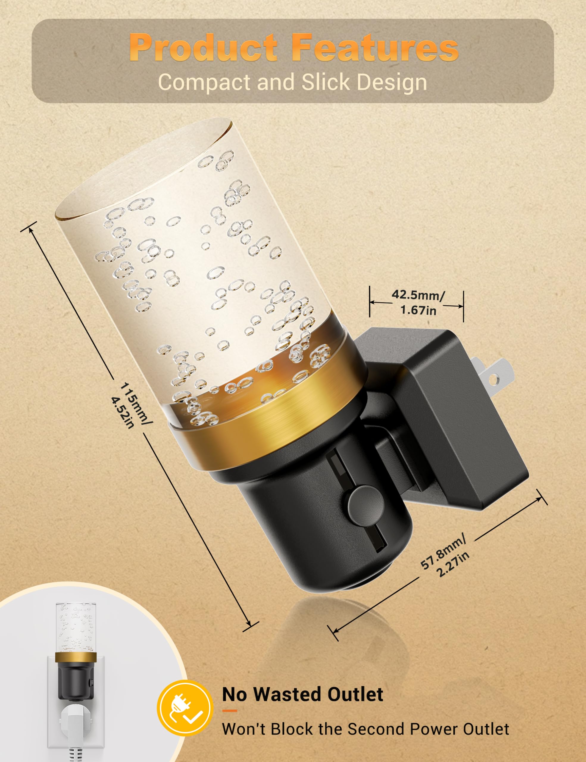 JandCase night light acrylic bubble housing distributes light evenly.