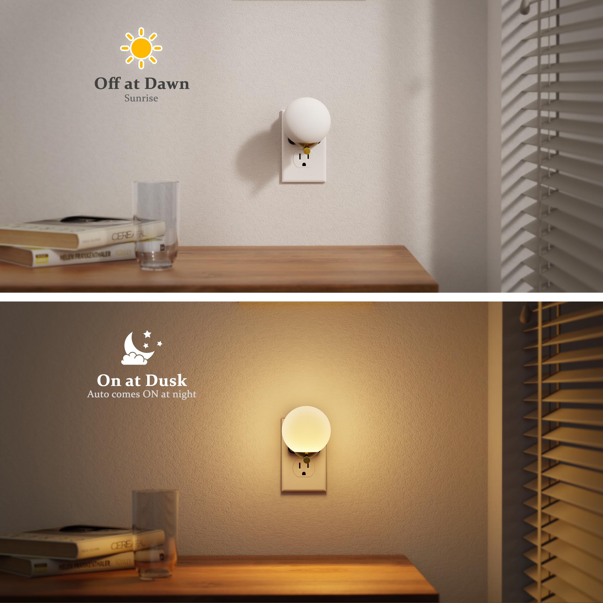 JandCase night light auto sensor turns on at dusk and off at dawn for hands-free use.
