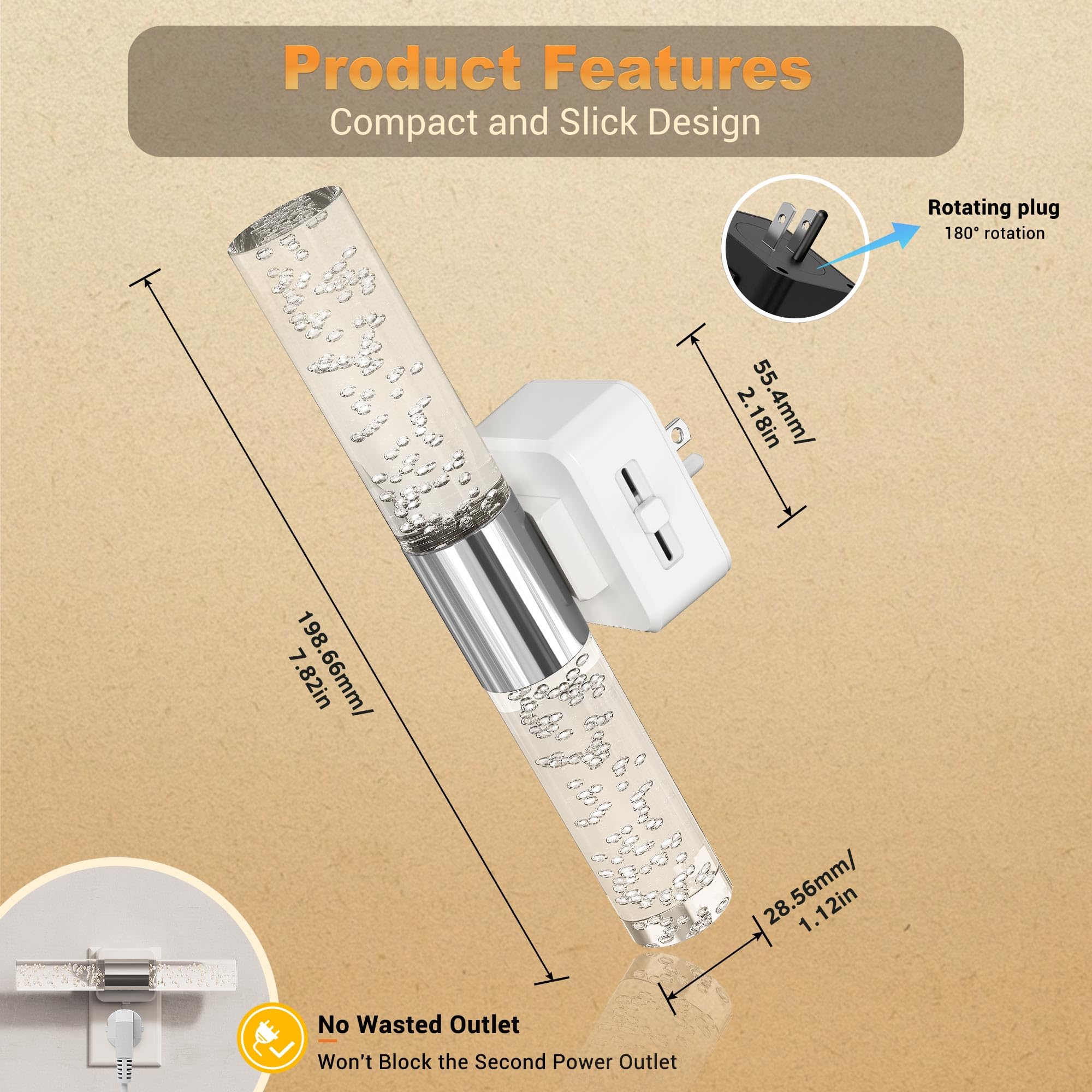 JandCase auto sensor night light activates in dim rooms for hands-free use.
