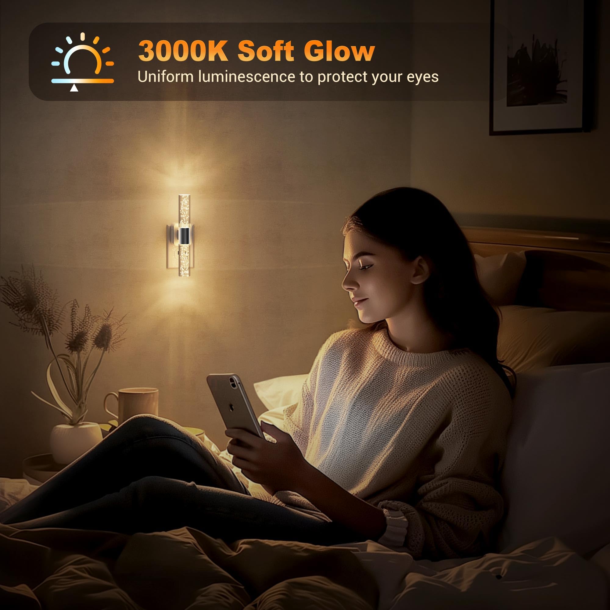 JandCase dimmable plug-in night light with a sliding brightness control.