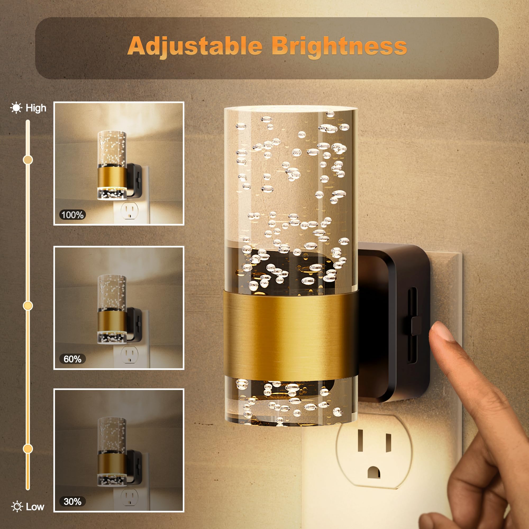 JandCase night light with gold ring accent in stylish wall-mount design