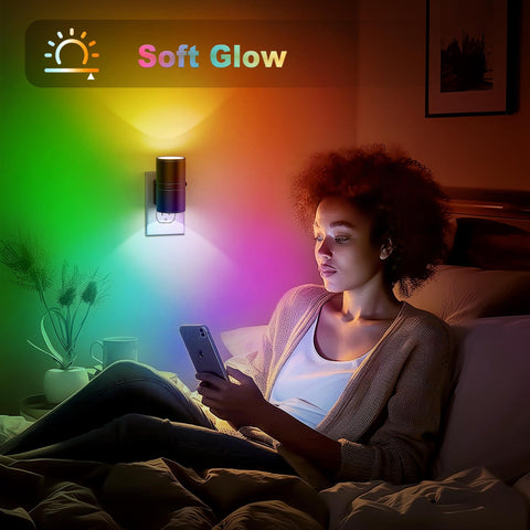 JandCase night light multi-color cycle softly cycles colors for mood lighting.