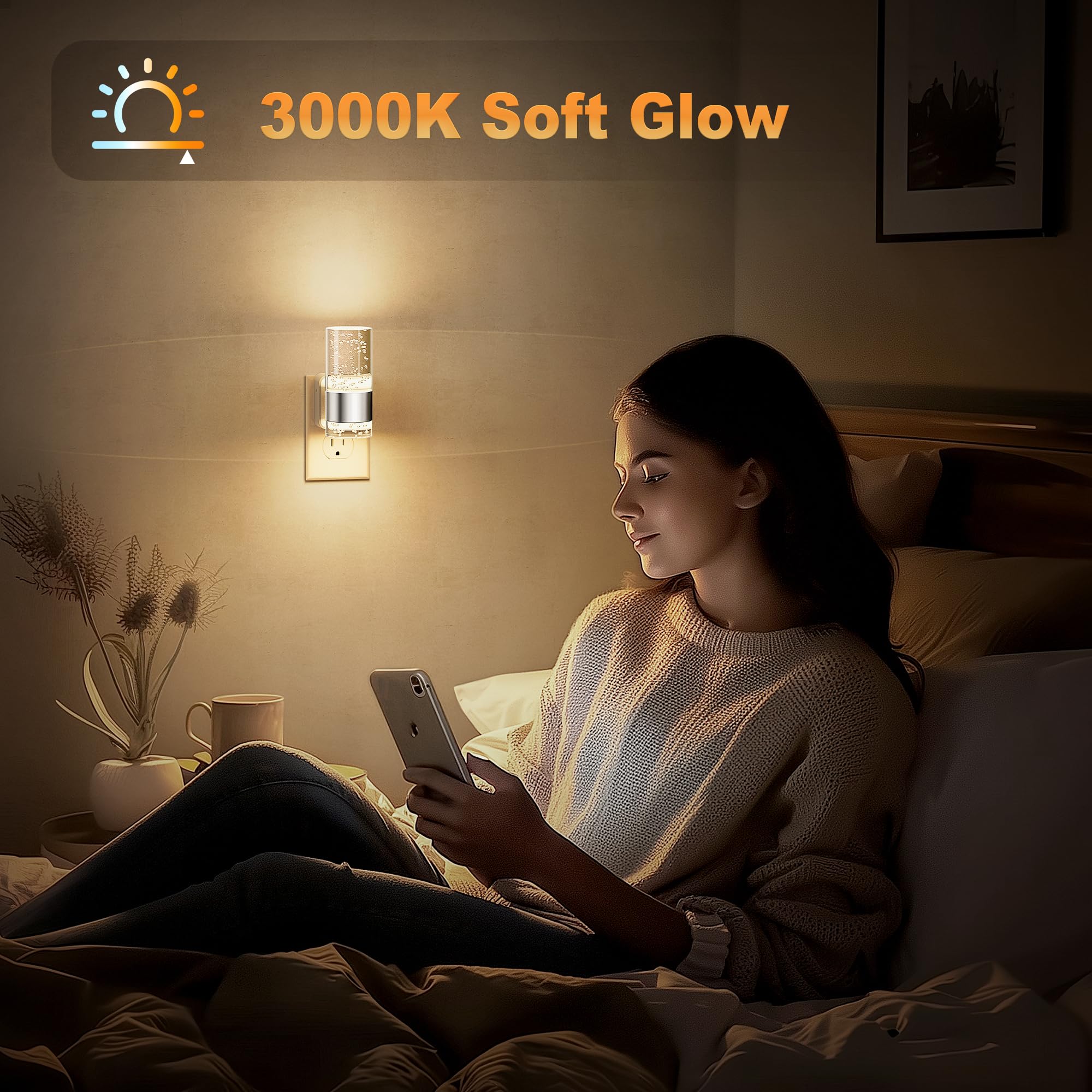 JandCase plug-in night light with a secure three-prong plug