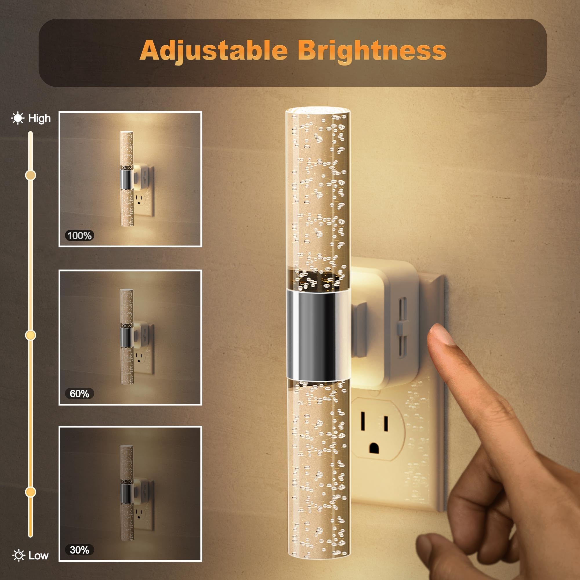 JandCase night light with upward and downward glow enhances room ambiance.