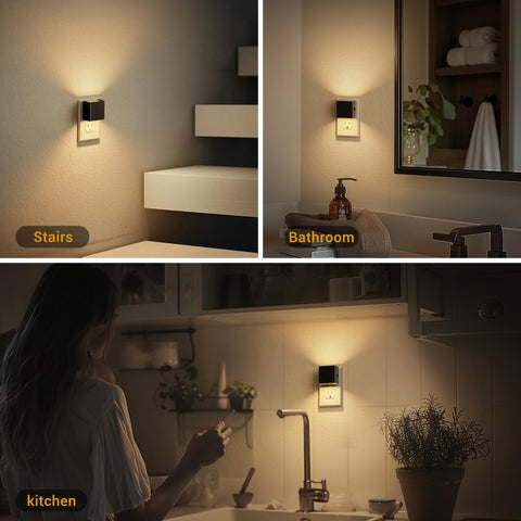 JandCase Night Light plugged into a wall outlet without blocking the socket