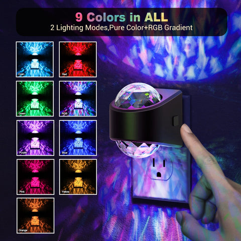 JandCase color-change night light showing nine RGB options for mood lighting.
