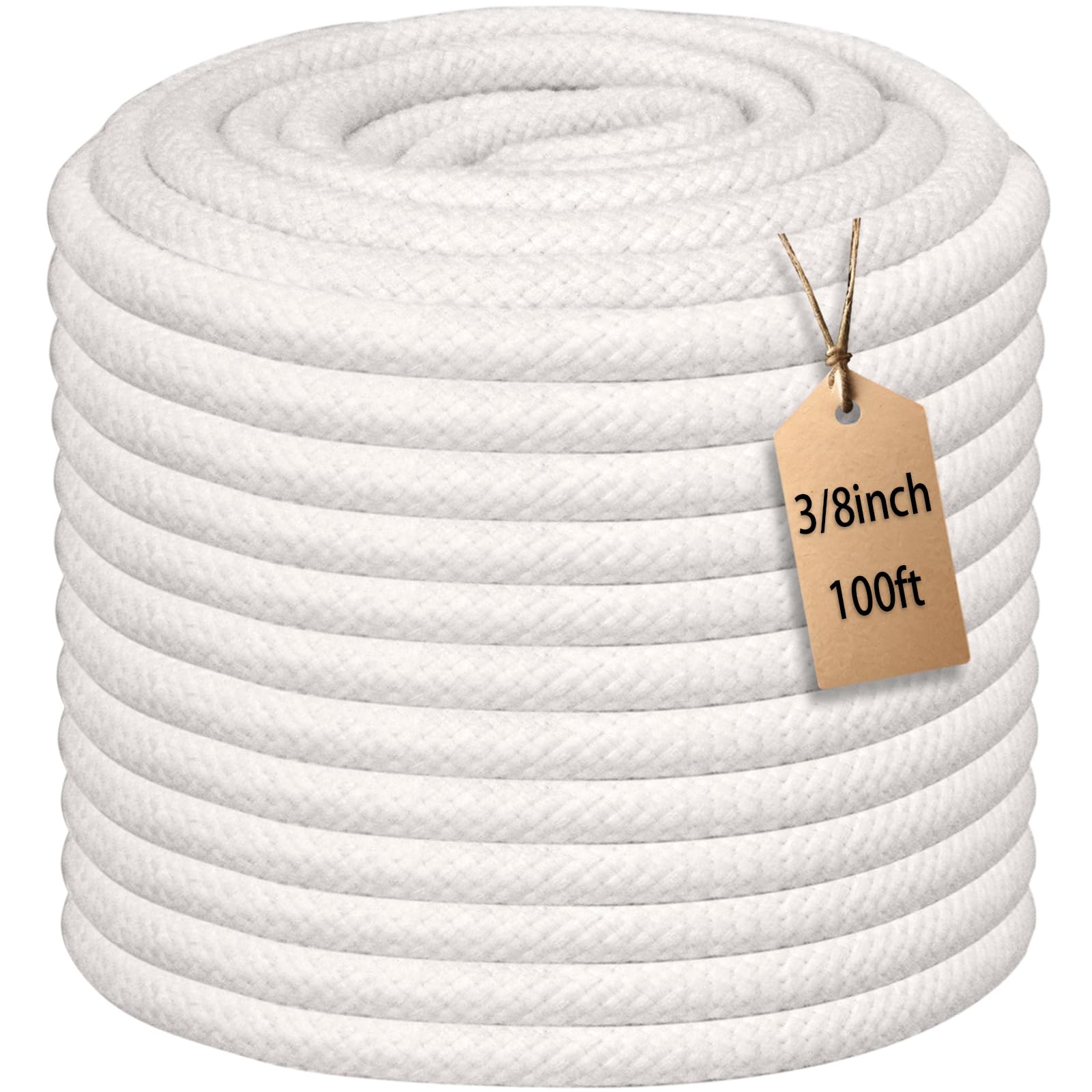 JANJOSN 100 ft braided cotton rope close-up highlights soft durable fibers for versatile use