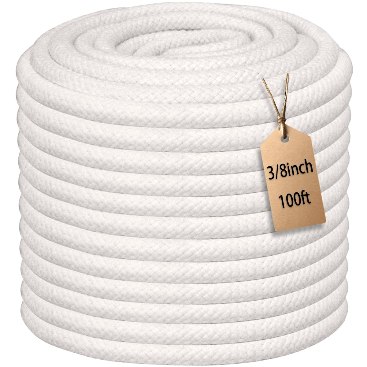 JANJOSN 100 ft braided cotton rope close-up highlights soft durable fibers for versatile use