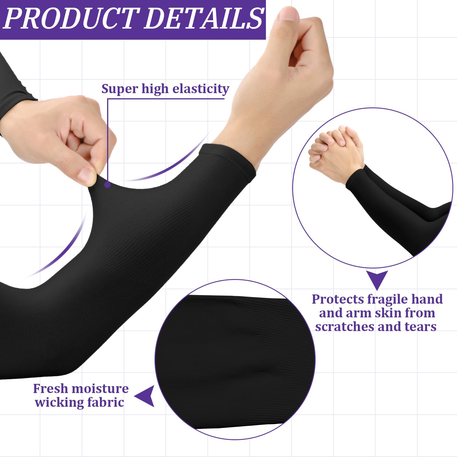 Janmercy thumb-opening design arm sleeve allows free movement while shielding fragile skin.