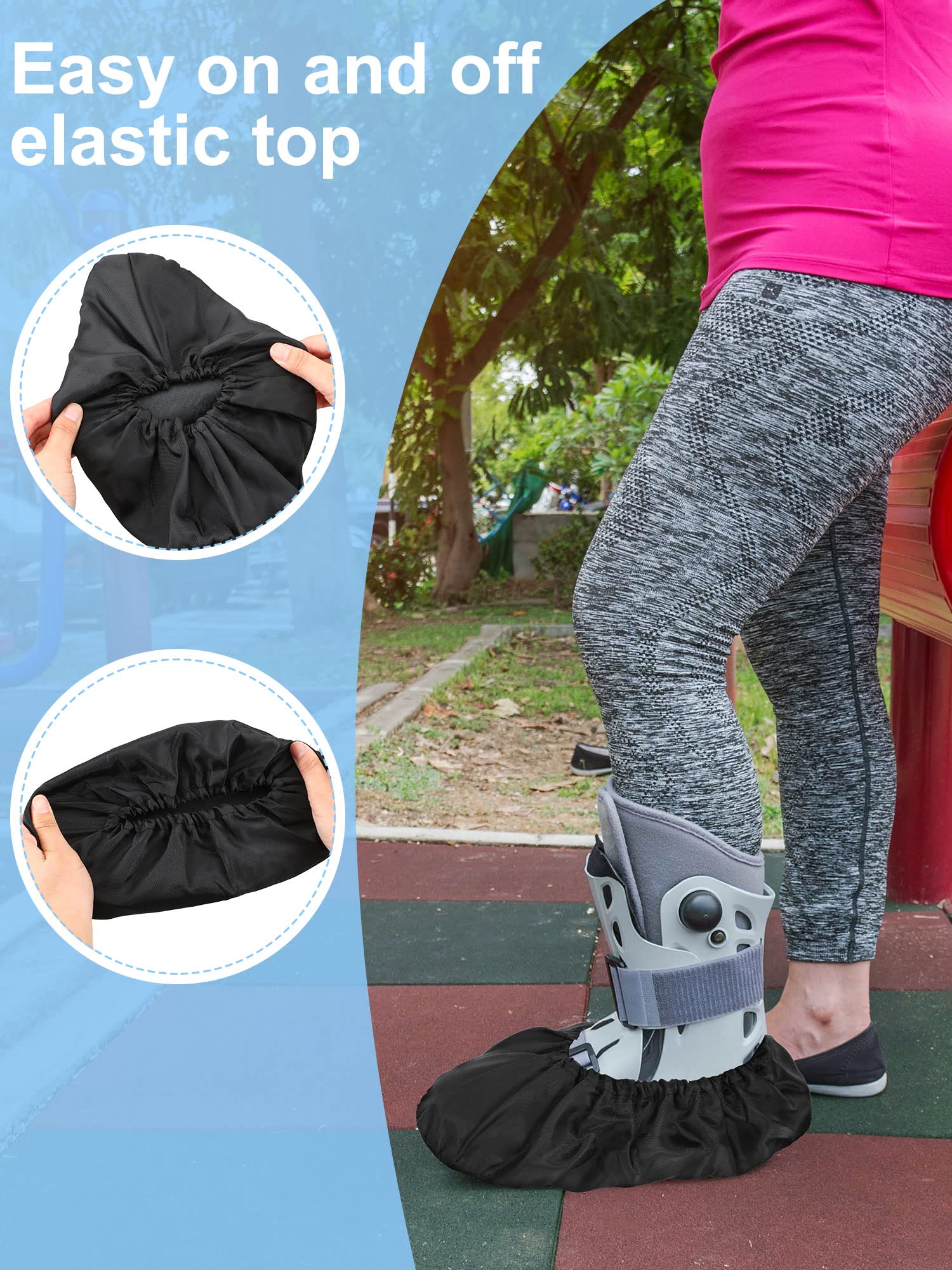 Janmercy boot cover worn on a walking boot during a rainy walk.