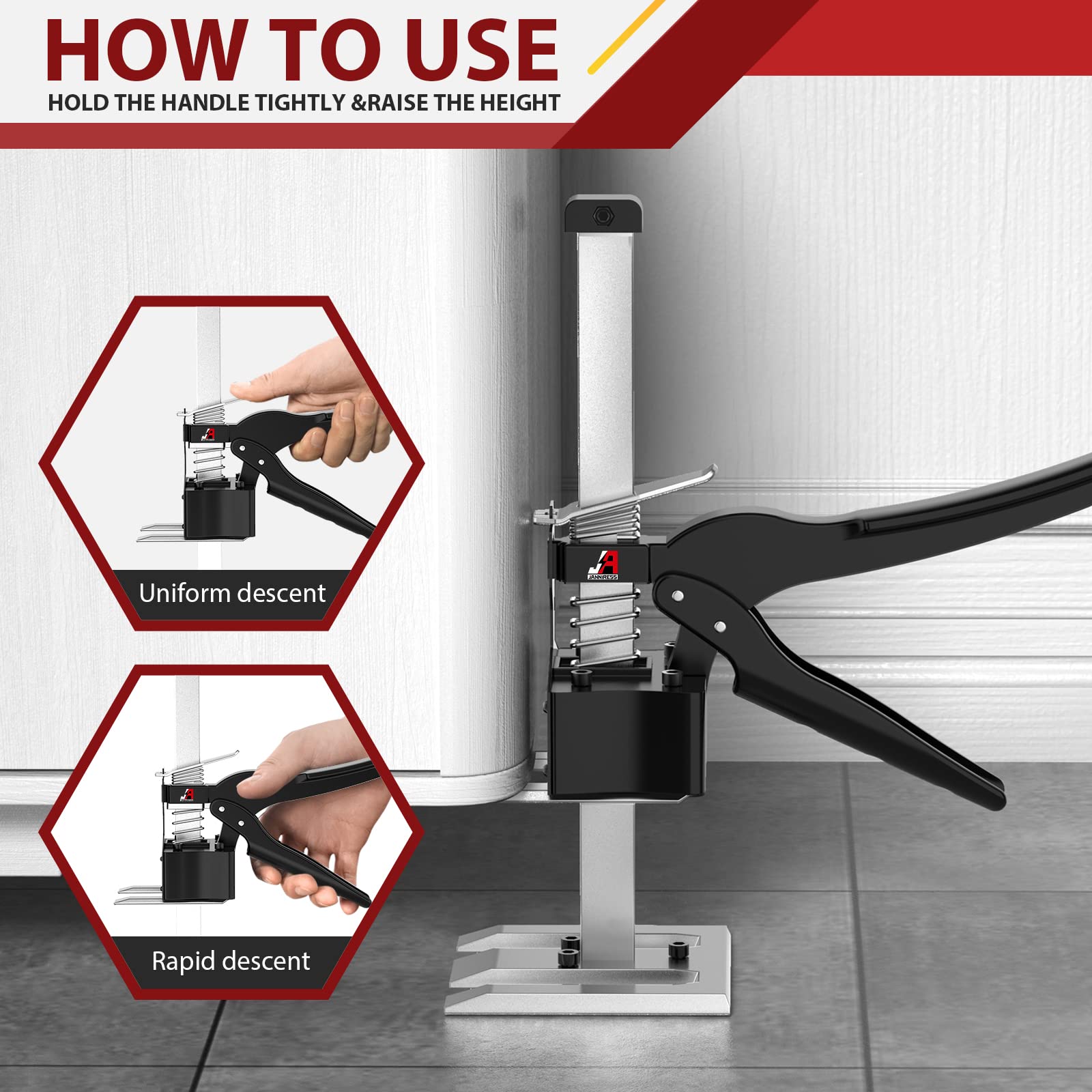 JANNIRESS ergonomic handle lifter reduces hand strain with smooth lifting and lowering