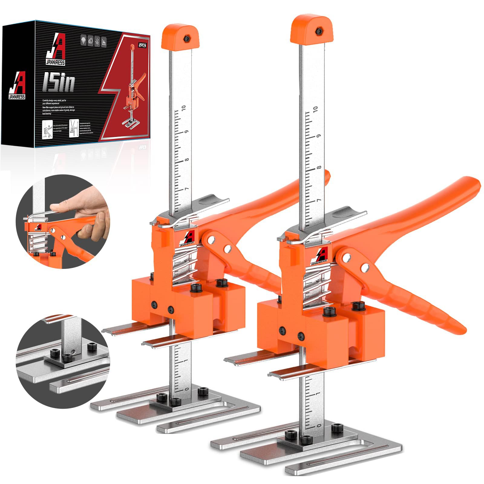 JANNIRESS Labor-Saving Arm Jack Handle 2-Pack with 15-inch reach for easy lifting.