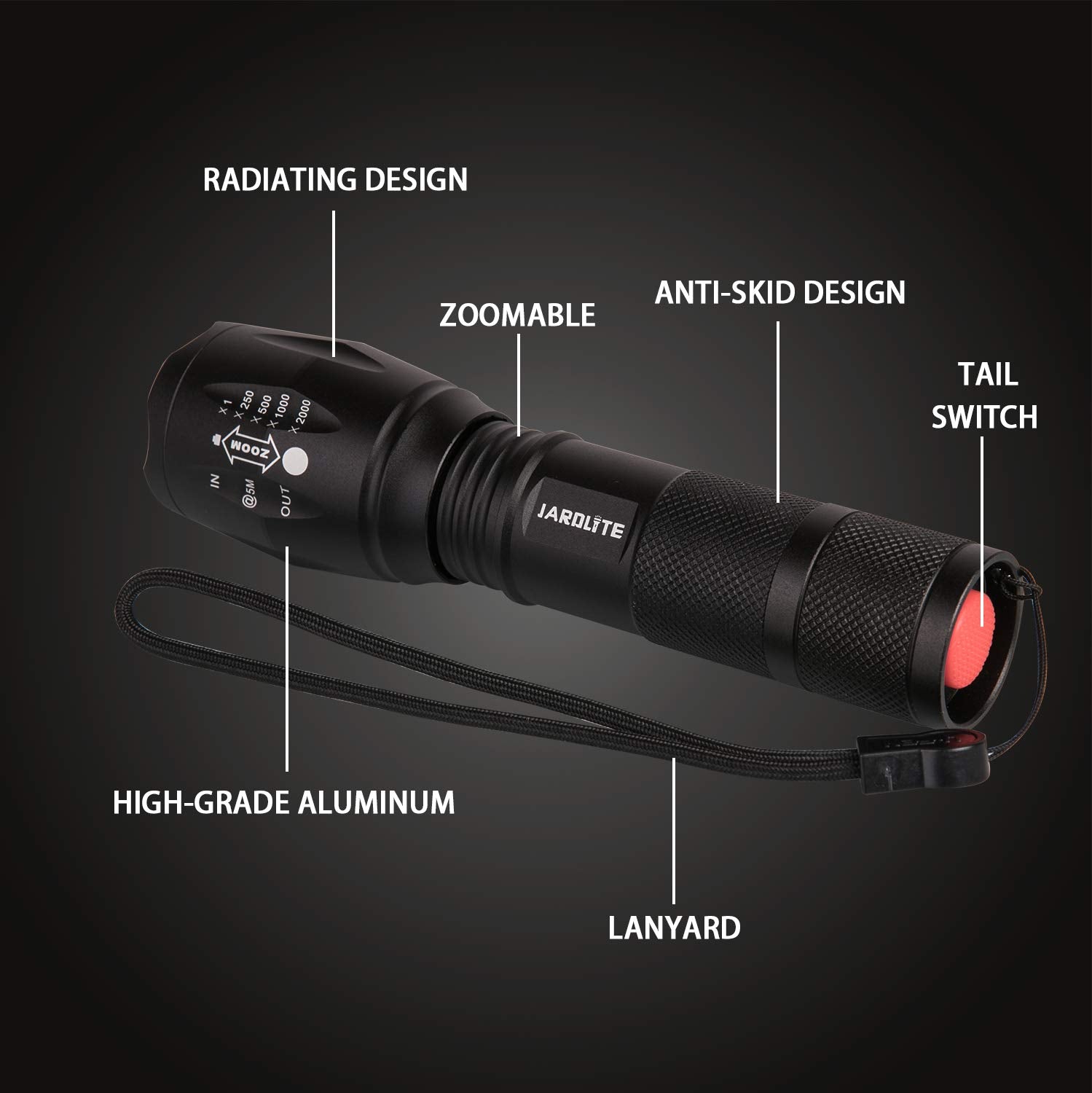 JARDLITE floodlight mode for nearby area illumination during setup or movement
