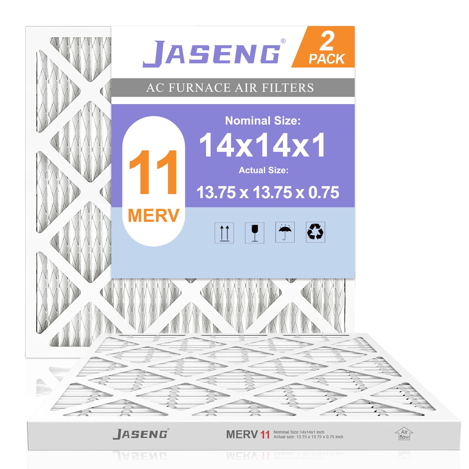 JASENG 14x14x1 furnace filter pack with pleated design for improved filtration.