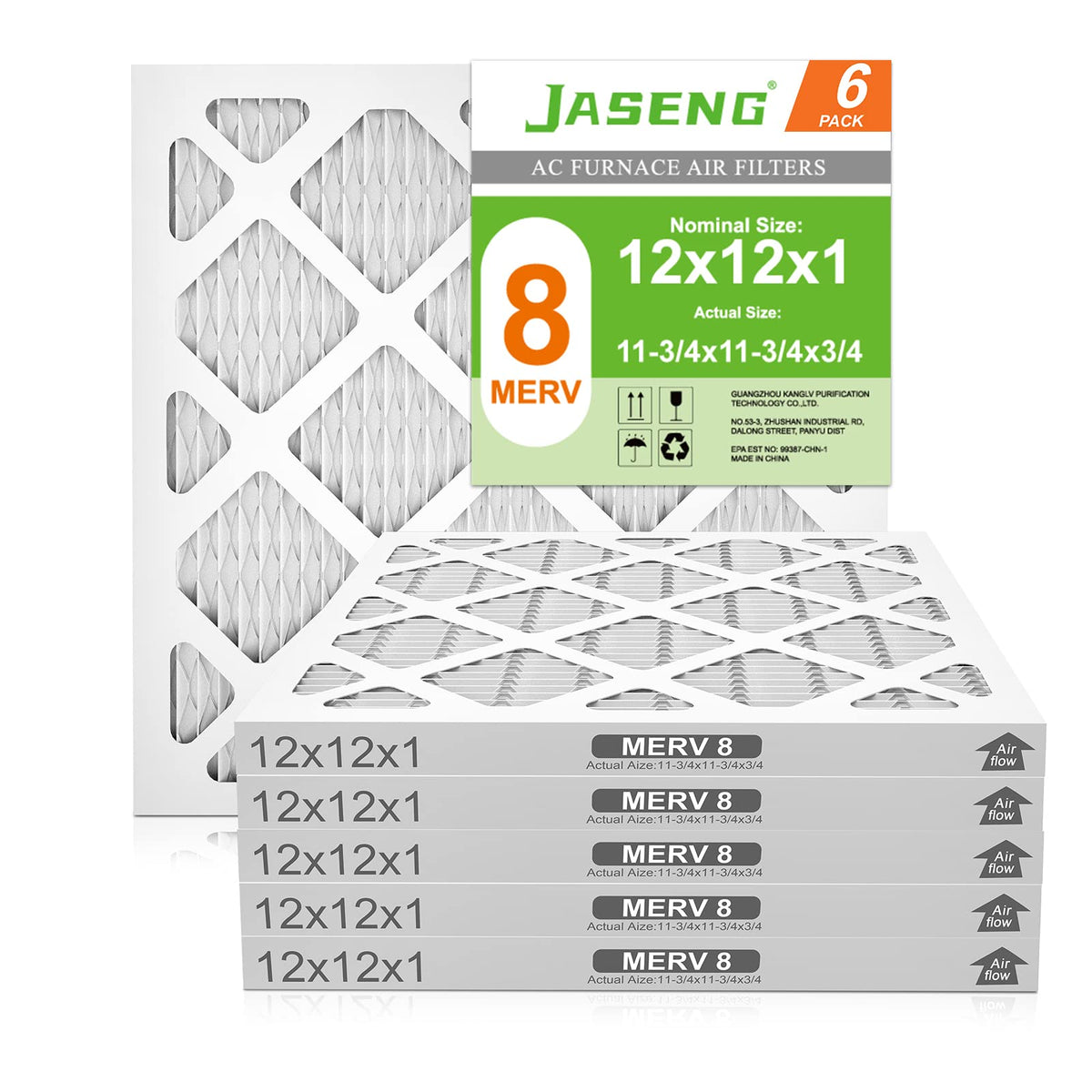 JASENG Dust Defense 12x12x1 filter pack front view improves indoor air quality