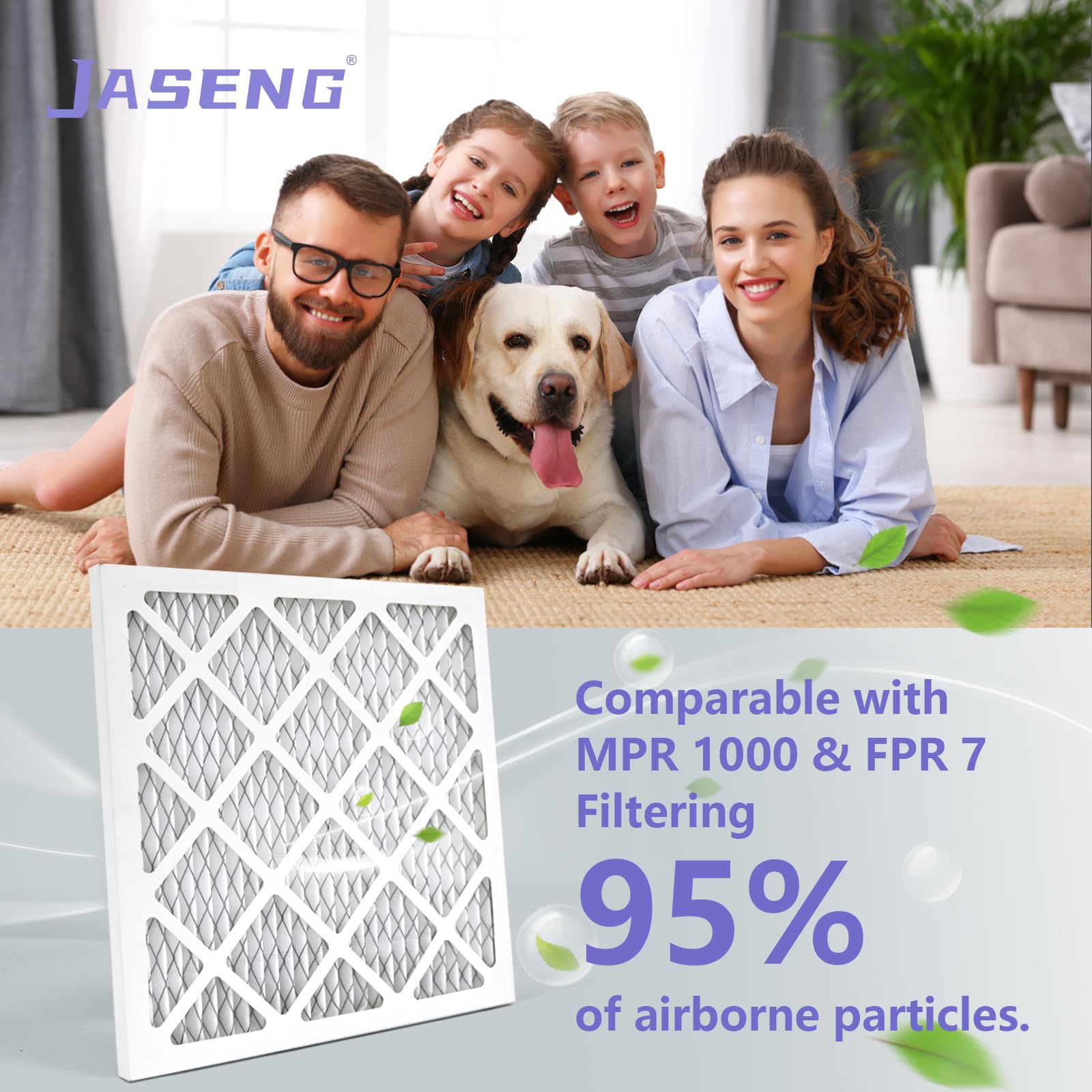 JASENG pleated electrostatic design close-up highlighting higher particle capture.