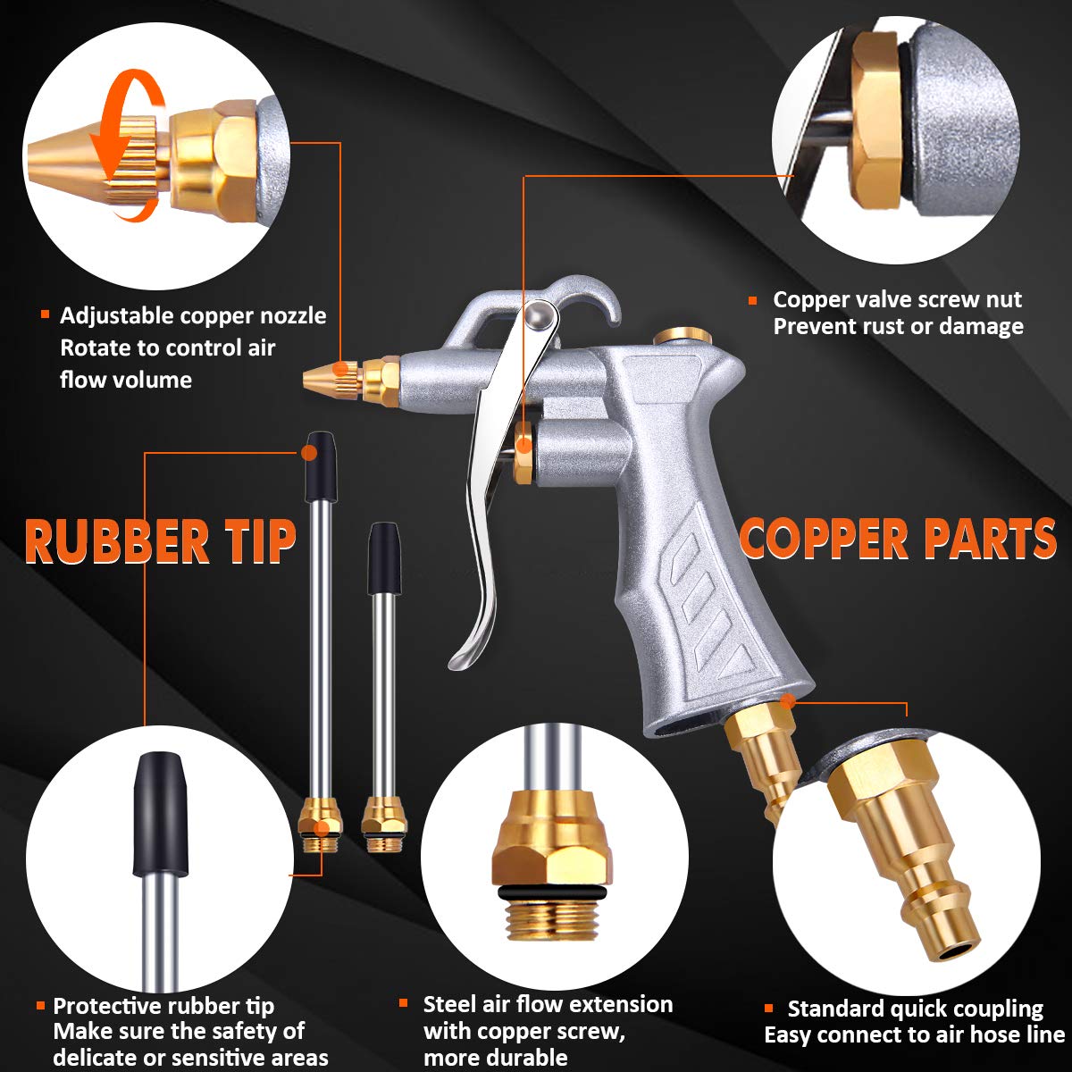 JASTIND air blow gun featuring a durable metal hanging hook for storage.