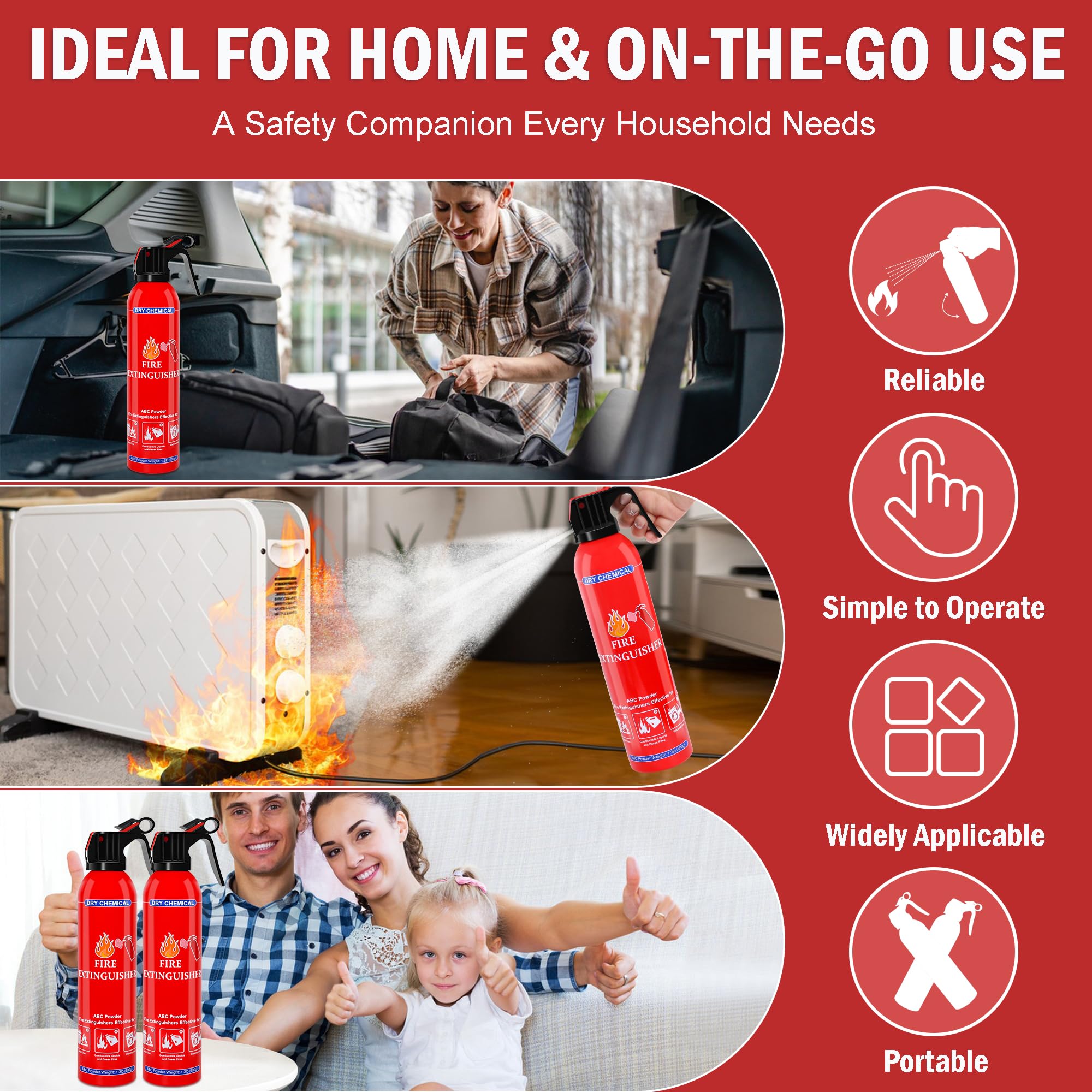 Jasvelly ABC extinguisher is ideal for boats, RVs, and cars.