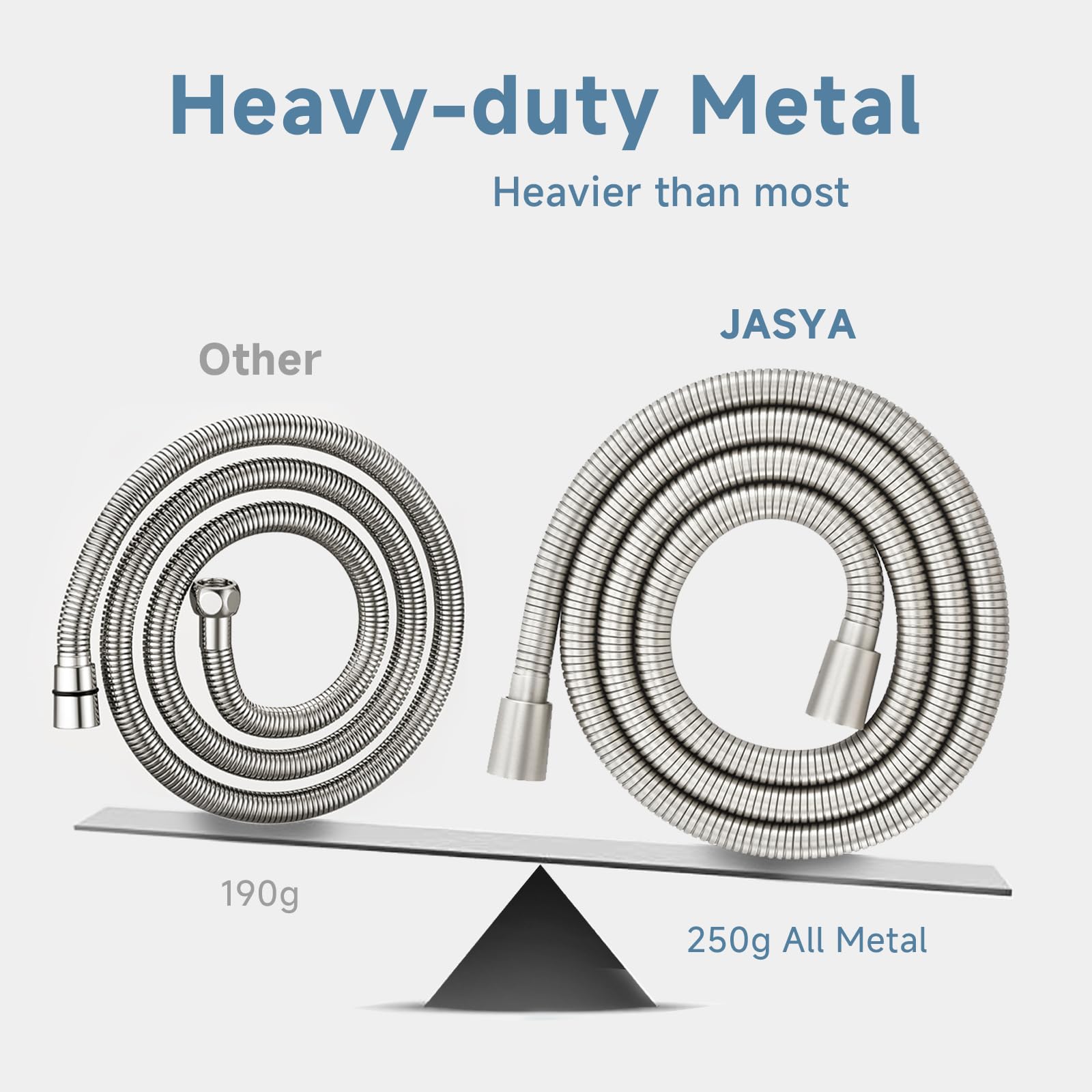 JASYA 59-inch hose provides ample reach for showers and cleaning tasks.