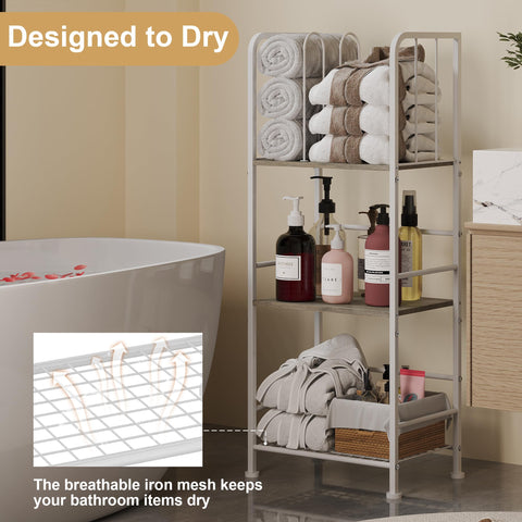Jautokerdar free-standing 3-tier rack maximizes space in small bathrooms.