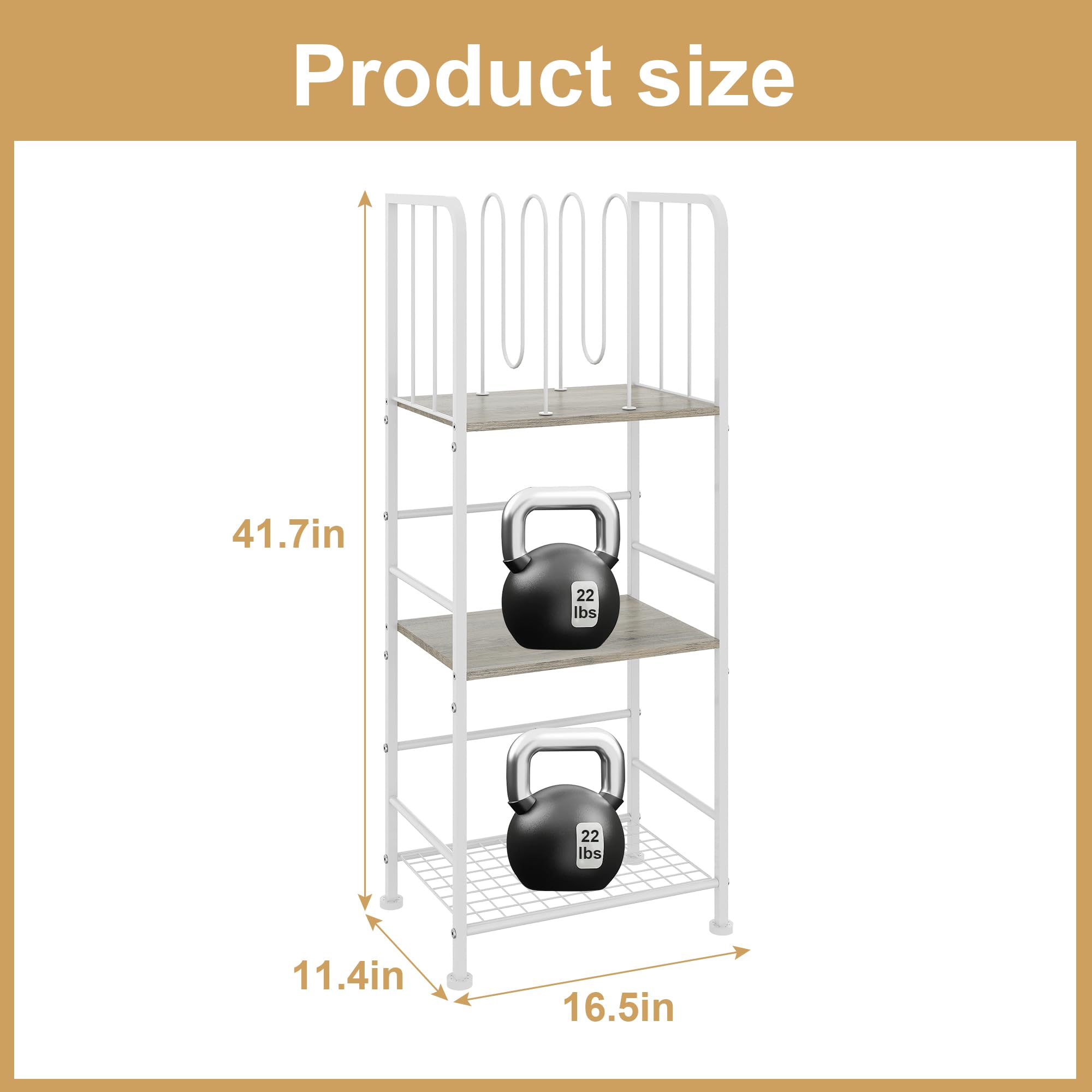 Three roomy shelves hold towels, toiletries, and skincare products.