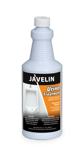 Javelin Urinal Drain Treatment bottle dissolving salts to restore flow.