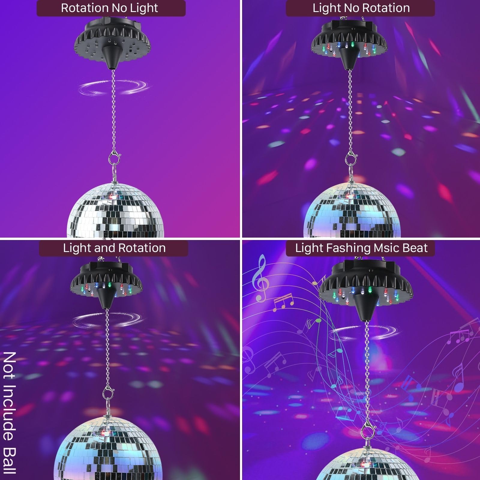 Javik disco ball motor with 18 LED beads delivers bright, colorful lighting effects.