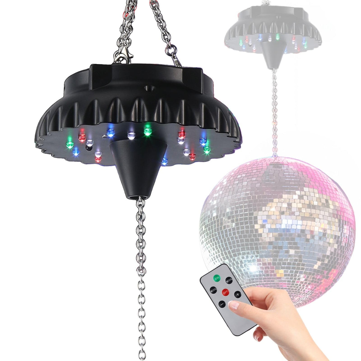 Javik disco ball motor front view showing compact design for versatile event placement.