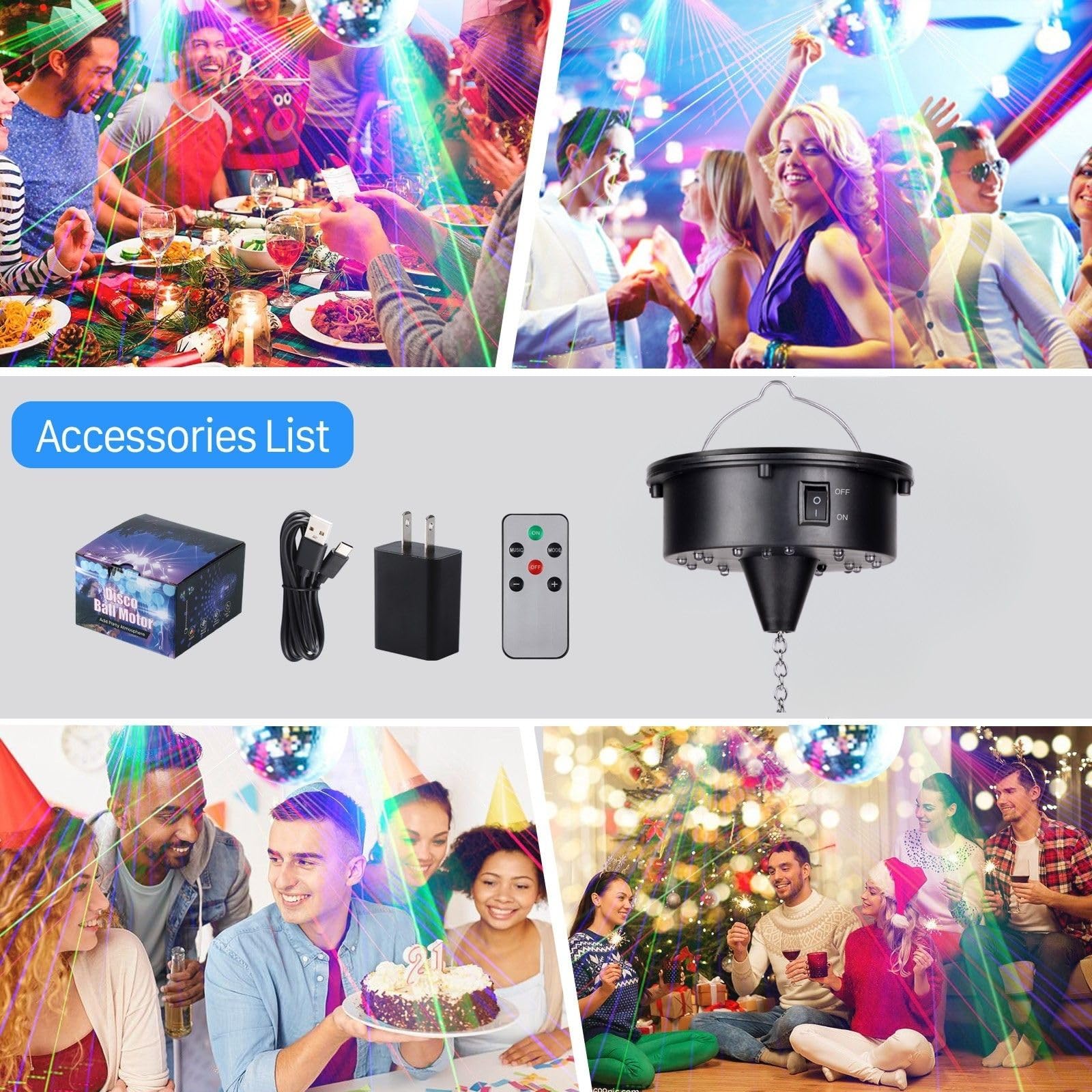 Sound-activated flashing mode on Javik disco ball motor enhances dance floor energy