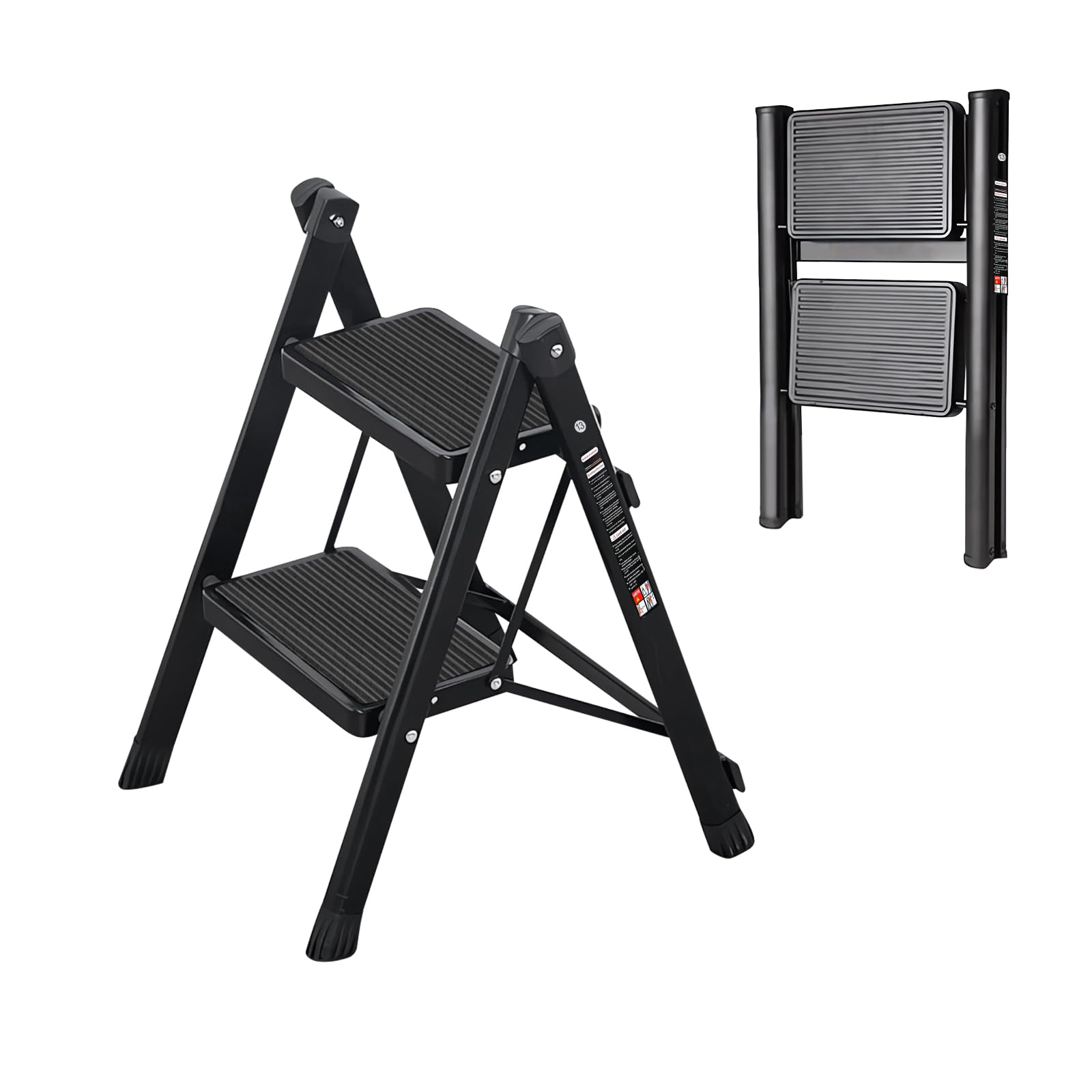 JaxSteam 2 Step Ladder folded for compact storage in tight spaces.
