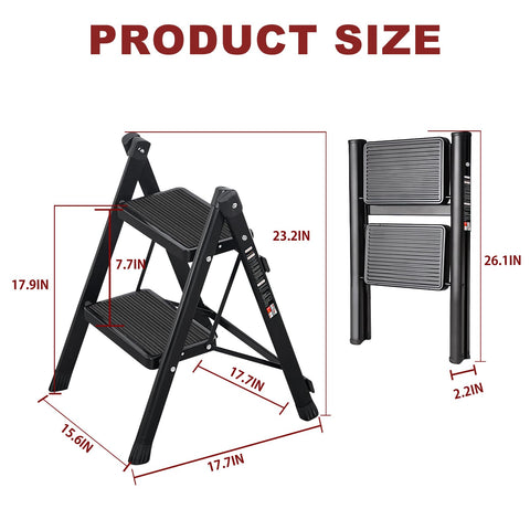 JaxSteam 2 Step Ladder folded saves space behind a door.