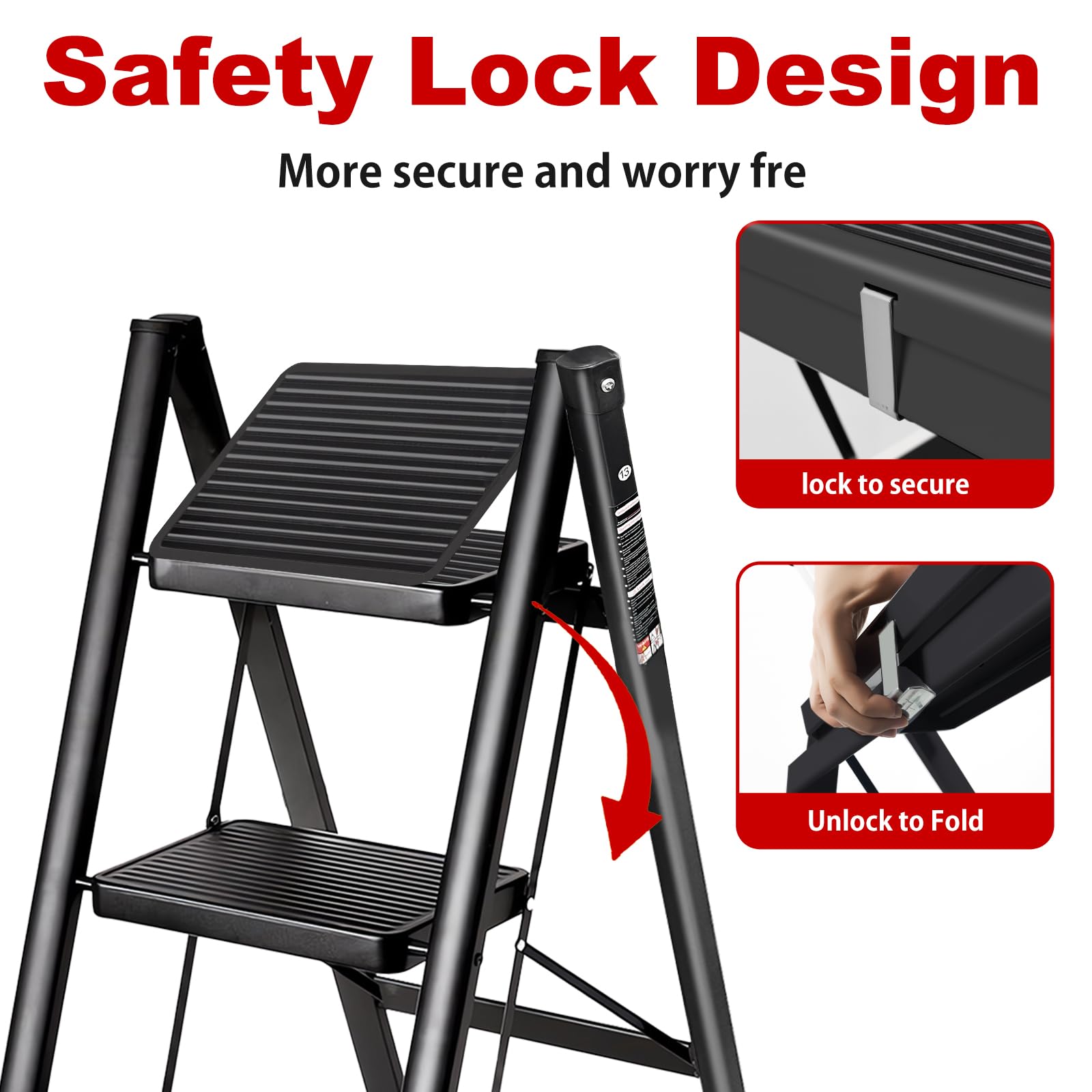 JaxSteam 2 Step Ladder wide pedals provide secure footing.