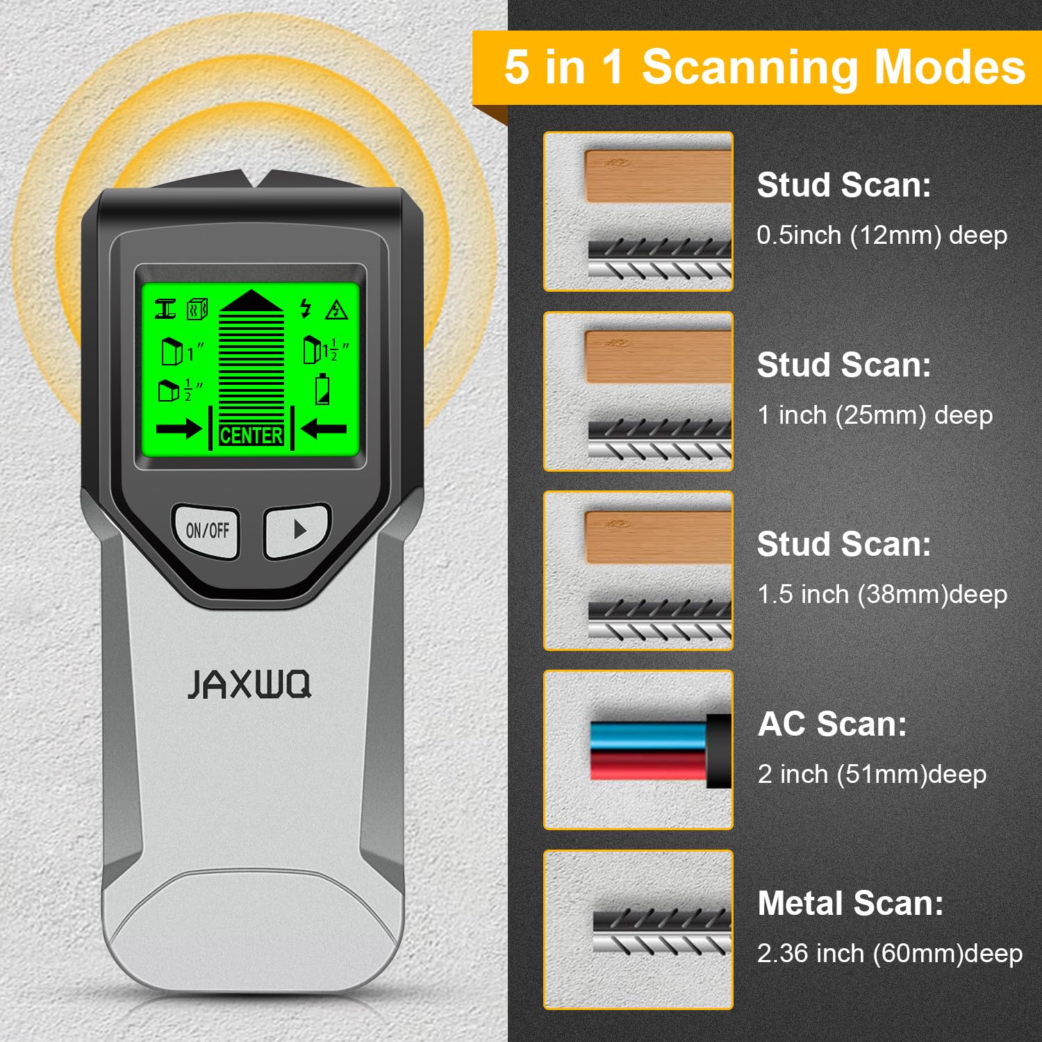JAXWQ stud finder center-edge indicators aid precise shelf mounting.