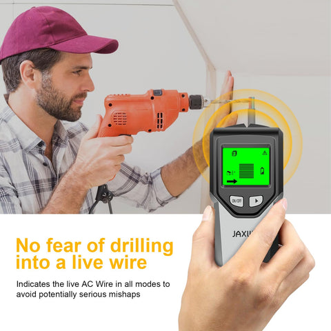 JAXWQ stud finder deep scan mode detects hidden objects behind walls.