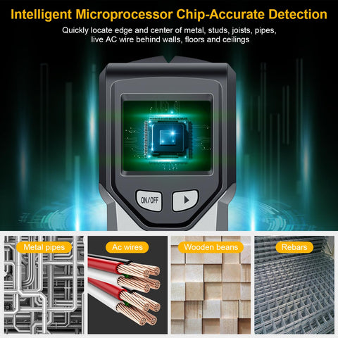 JAXWQ stud finder LCD display clearly shows center and edge locations.