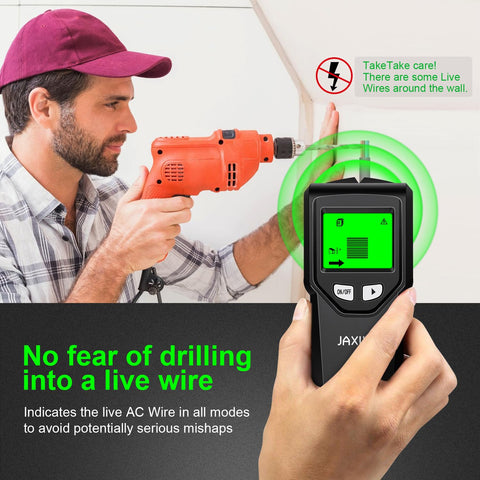JAXWQ metal scan mode locates hidden metal behind surfaces for safe mounting.