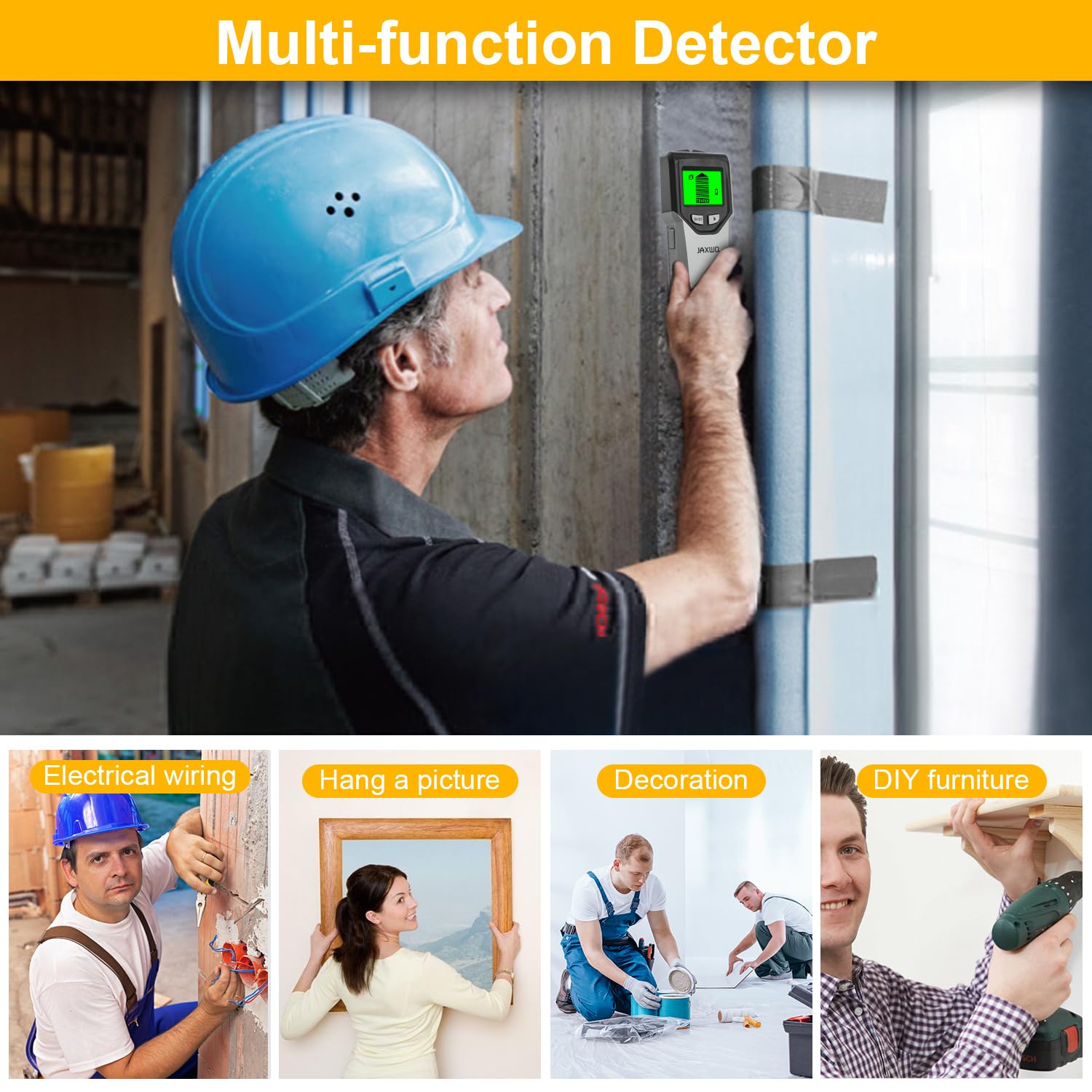 JAXWQ stud finder wood and metal detection supports versatile installations.