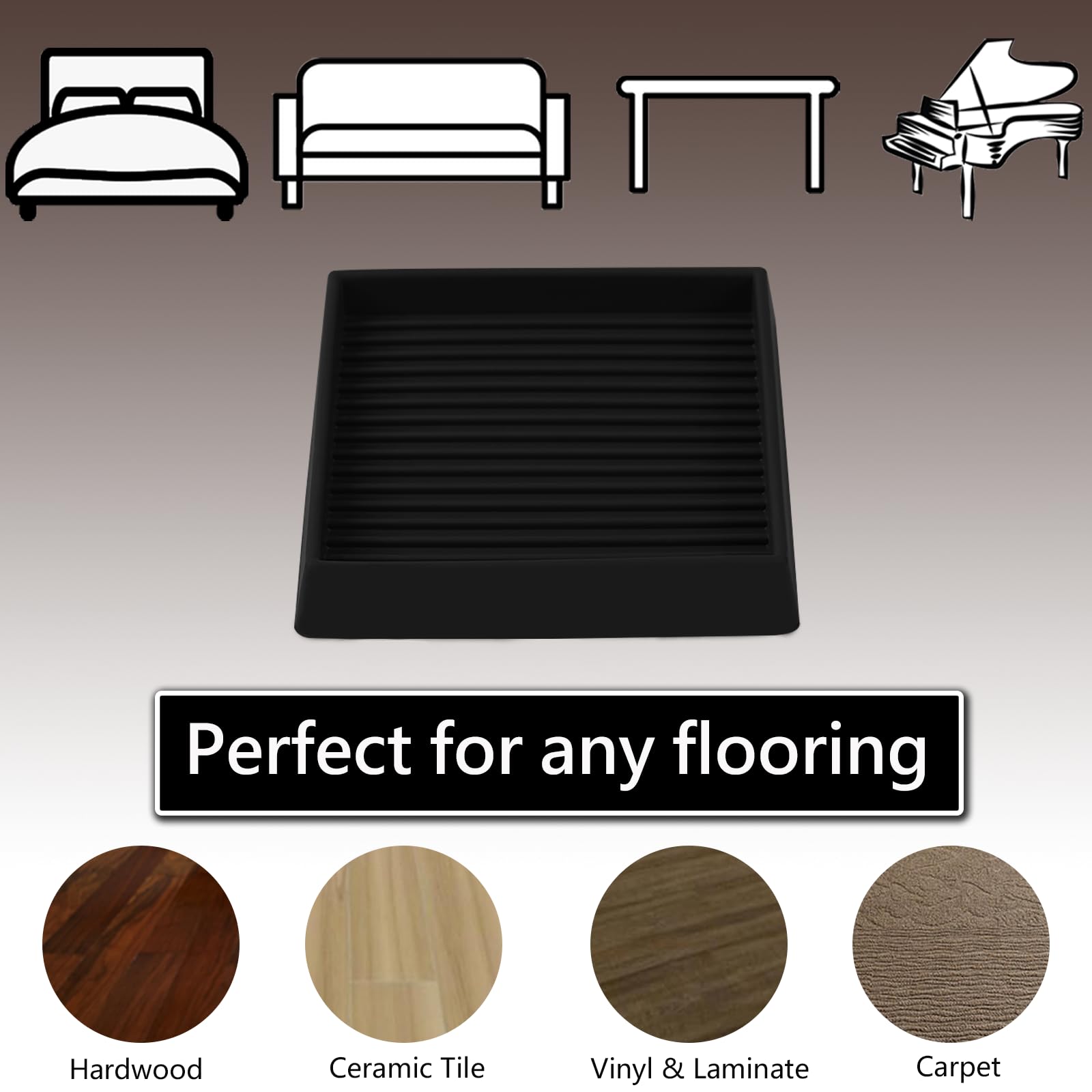 Jayen 3x3 square cups protect hardwood and tile floors from scuffs.