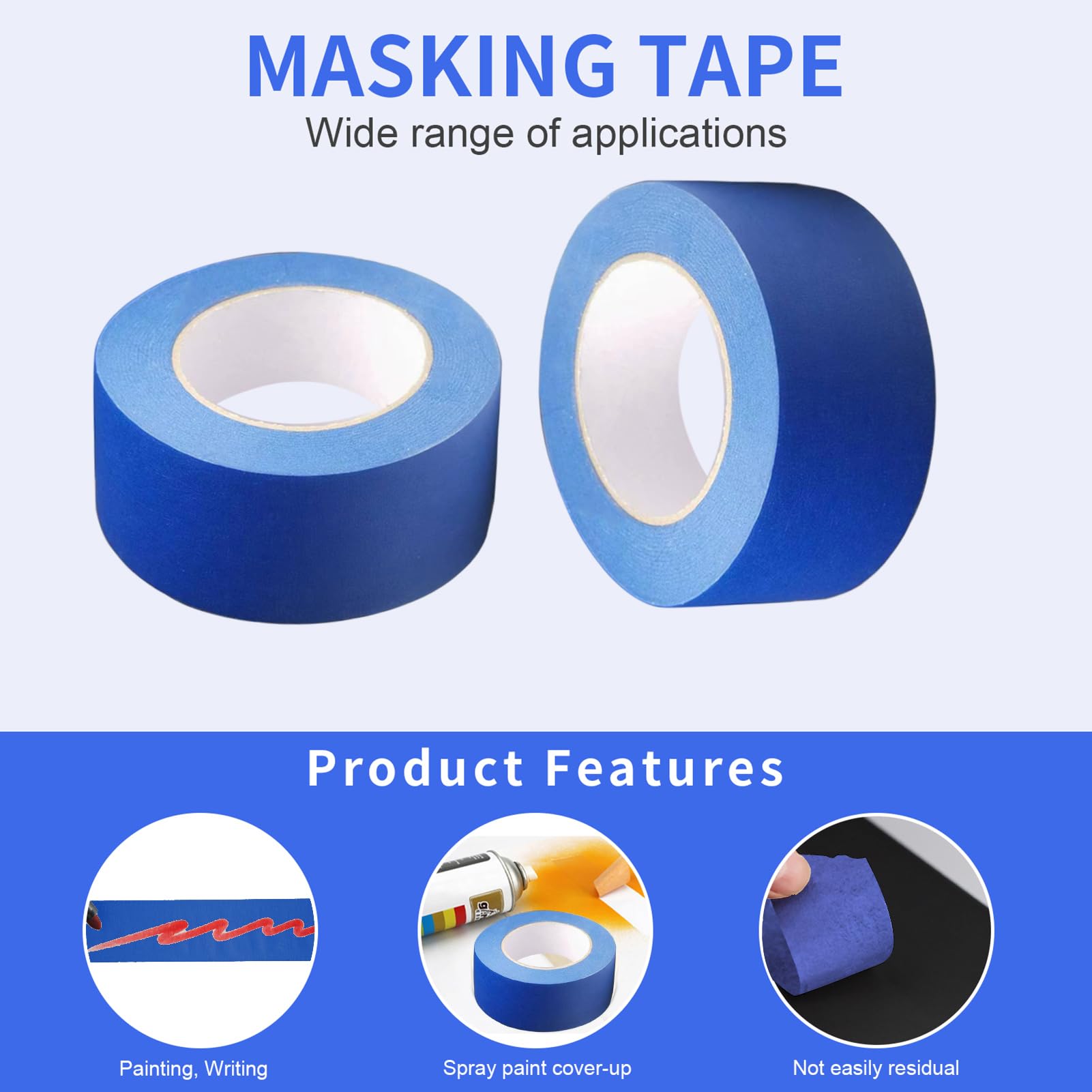 JayJayup 2in blue tape adheres on dry surfaces without residue.