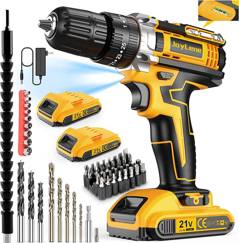 Jaylene 21V cordless drill with battery pack for extended runtime.