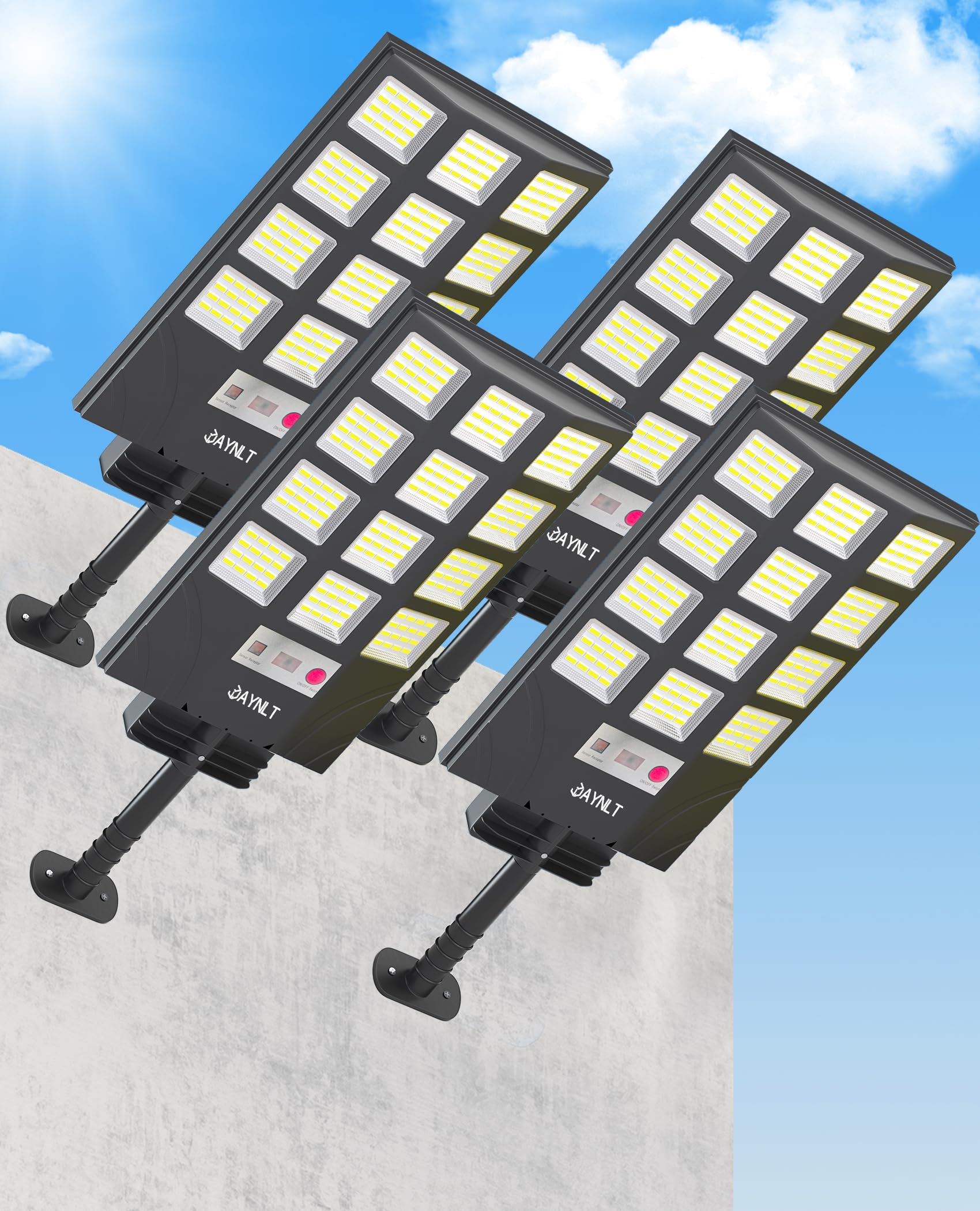 JAYNLT solar lights outdoor wide-angle beam lighting the yard with bright, energy-saving LEDs.