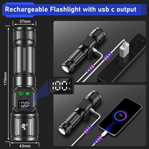 JAY-PARK Flashlight IPX7 waterproof design for rain and immersion