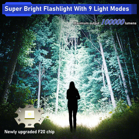 JAY-PARK Flashlight showing 5000mAh rechargeable battery for extended runtime
