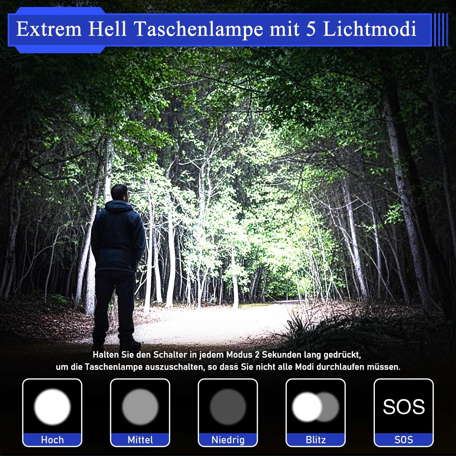 JAY-PARK LED flashlight with 10800mAh battery powers extended outdoor use.